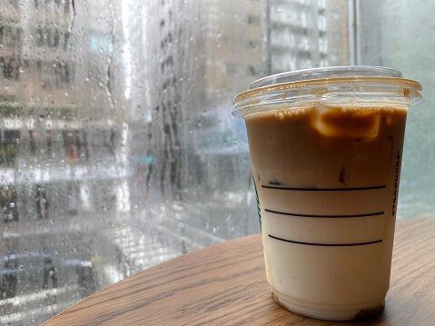 Kaohsiung – Taiwan, July 3, 2022 a cup of caramel macchiato ready to be served
