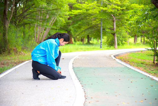 Healthy woman Asian runner people workout fitness nature park background